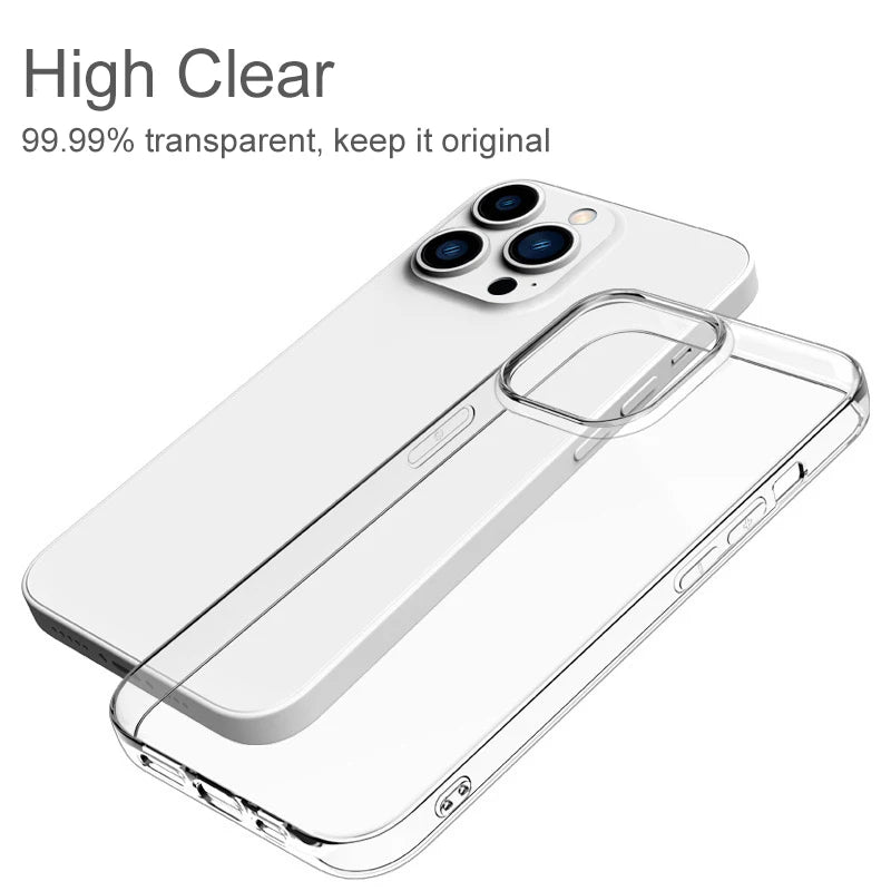 Ultra Thin Clear Silicone Case For iPhone 16 15 14 13 12 11 Pro Xs Max Mini XR X 7 8 6s Plus 6 SE 2020 2022 Back Cover